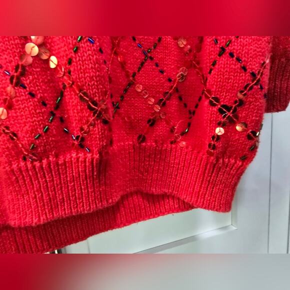 Vintage Westbound Red Sequin Turtleneck Sweater – Size Large - Picture 5 of 16